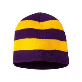 Sportsman SP01 Men's Rugby Striped Knit Beanie Purple/Gold One Size