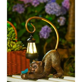 Goodeco Cat Figurine Solar Garden Ornaments Tail Hanging Solar Lantern - Home Lawn Decor Garden Accessories for Patio,Balcony,Cat Gifts for Women/Lovers/Mum Tall 30cm