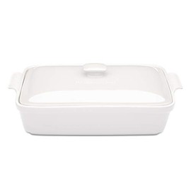 ROSSALLINI Stoneware Casserole Dish Bakeware Set with Lid, Covered Rectangular Dinnerware, Extra Large 4.23 Quart, 13 by 9 Inch, Bianco [White]