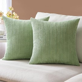 AMFUN Set of 2 Corduroy Cushion Covers, Decorative Cushion Covers, 40 x 40 cm, Sofa Cushion, Couch Cushion, Decorative Cushion Cover for Sofa, Armchair, Home, Bedroom, Green