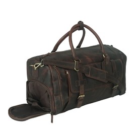 22 Inch Genuine Leather Duffel Bag Overnight Travel Weekend Sports Gym Cabin Carryon With Shoe Compartment For Men