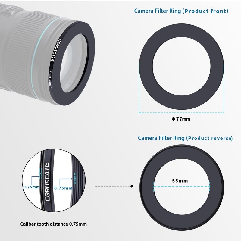 77 mm to 55 mm Lens Adapter Ring, Step-Down Ring