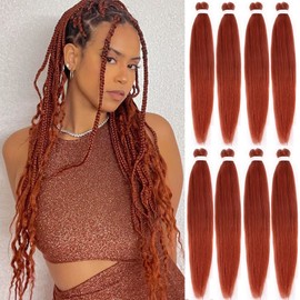 Leeven 20 Inch Pre Stretched Braiding Hair 8 Packs Yaki Braiding Hair Extensions for Box Braids Red Crochet Braids Hot Water Setting Pre Stretched Braiding Hair Extensions EZ Braids 350#