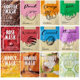 Set Of 12 Face Sheet Masks - Hydrating & Nourishing Beauty Masks For Women - Moisturizing Face Mask Multipack, Hydrated Skin