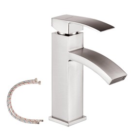 SOLVEX Bathroom Faucet Brushed Chrome Single Handle Brass Bathroom Sink Faucet Single Hole with Two Hoses（Hot and Cold） SP-10051-1