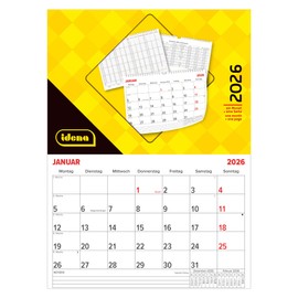 Idena 12073 - Kalender 2026 in DIN A4 Querformat (29,5 x 21 cm), Wandkalender 1 Seite = 1 Monat, Monatskalender inkl. Jahresübersicht