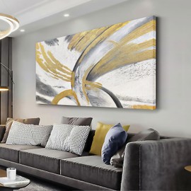 AERART Abstract Wall Art Black and White Grey Gold Leaf Canvas Paintings Wall Decor Abstract Artwork for Living Room Kitchen Hallway Office Wall Decor 24x48 In