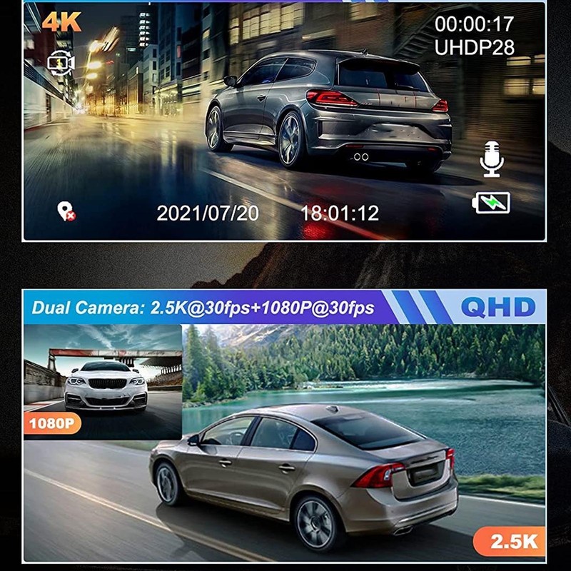 Car Dash Camera 4K 1080P 2.45in IPS Screen 170 Wide