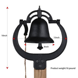 Wenbery Large Vintage Cast Iron Farm School Church Dinner Bell, Rustproof & Durable Rustic Decor, Black