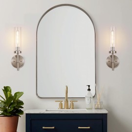 SANTOSTOCK Brushed Nickel Hardwired Wall Sconces Set of 2, Modern Bathroom Sconces Vanity Light Fixture, Farmhouse Wall Mount Lamps for Mirror Living Room Bedroom Hallway