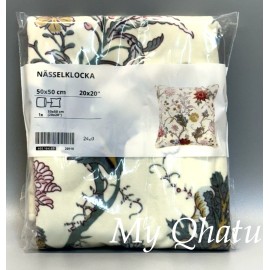 Ikea NASSELKLOCKA Pillow Cushion Cover Off White Floral 20" x 20" Velvet Cotton
