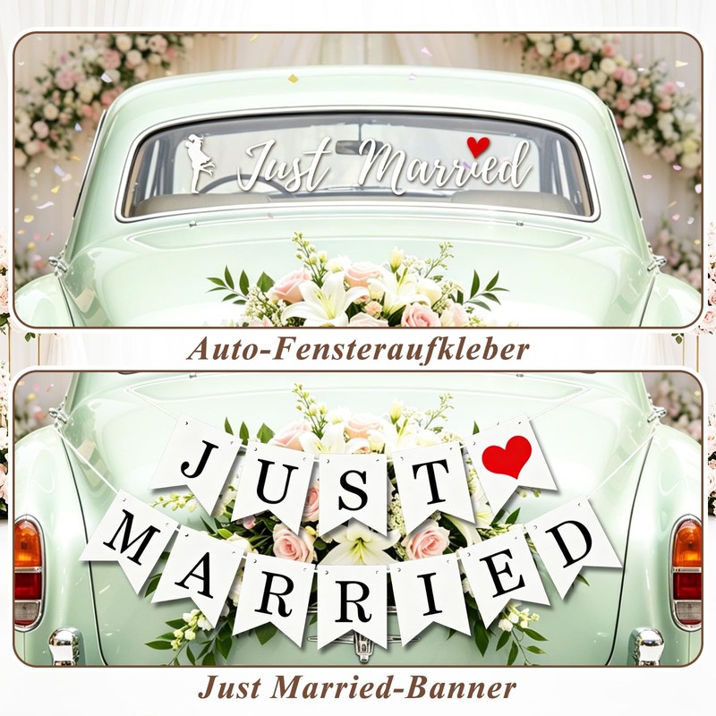Decorazioni per auto da matrimonio, set decorativo da matrimonio “Just