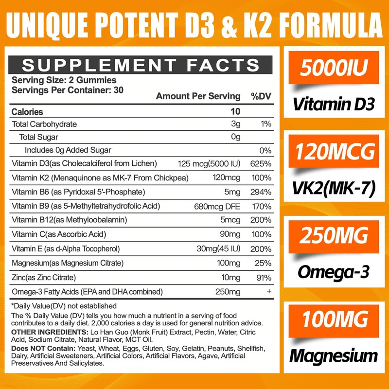 Vitamin D3 K2 Gummies for Adults - Vitamin D3 5000IU
