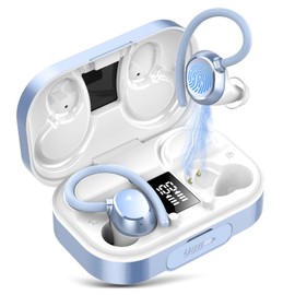 KT1 Bluetooth In-Ear Headphones, Wireless Bluetooth 5.3, 120 Hours Playtime with Charging Case, LED Display, Comfort Fit, IPX7 Waterproof Earbuds, Bluetooth Headphones Sport, Deep Bass (Blue)