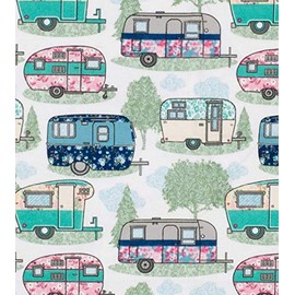 100% Cotton Flannel Fabric Sold by The Yard 1 Yard = 36 in. Length (Floral Campers and Pines on White)