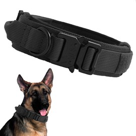 Voarge Tactical Dog Collar, Adjustable Dog Collar with Control Handle, Padded Nylon Dog Collar, Metal Buckle, for Medium Large Dogs, Hunting Training, Outdoor (Black, M)