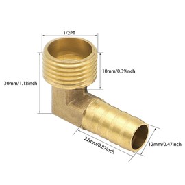 YDHfdc Pack of 2 Hose Barb Coupling Connection 90 Degree Angle 1/2 Inch Brass Hose Connection Hose Barb for Water, Fuel, Air (12 mm)