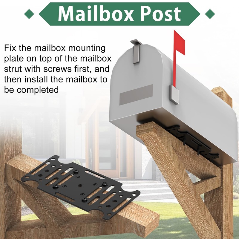 KOPKIO Universal Mailbox Mounting Bracket, Black Steel, Post Mount, 4mm