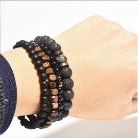 SZETOSY Lava Stone Bracelet 4 Pieces Lava Stone Beads Bracelet Set Natural Stone Balance Bracelet for Men and Women, lava stone