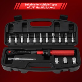 Hairich 1/4-Inch Drive Click Torque Wrench Set,2.3-24.9 N.M/20-220IN.LB, Bike Torque Wrench Set,16PCS 72-tooth Torque Wrenches Set with Extension Bar & Socket Sets for Bicycle