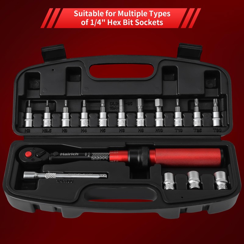 Hairich 1/4-Inch Drive Click Torque Wrench Set,2.3-24.9 N.M/20-220IN.LB, Bike Torque