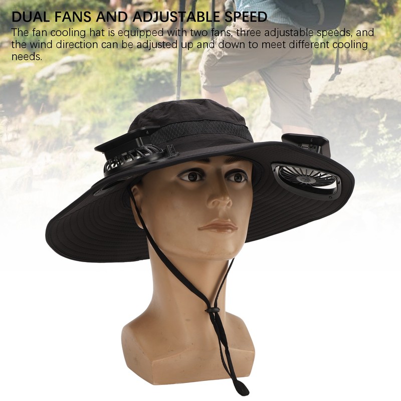Solar Fan Hat Large Brim Quick Dry Breathable 3 Speeds