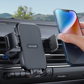 Lamicall 2025 Wider Clamp & Metal Hook Car Phone Holder Vent [Thick Cases Friendly] Phone Holders for Your Car Mount Automobile Hands Free Cradle Air Vent for Smartphone (Dark Grey)