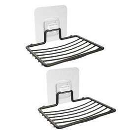 Laigoo 2Pcs Shower Soap Dish, SUS304 Stainless Steel Bar Soap Holder Wall Mounted, Self Adhesive Sponge Holder for Bathroom/Shower/Kitchen(Black)