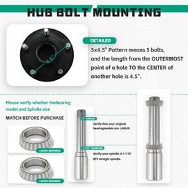 2 Sets 3500Lbs Trailer Hub Kit 5 Bolt 4.5" 5 Lug Trailer Axle Kit Fits 1-1/16" to 1-3/8" Trailer Tapered Spindle Boat Trailer Hubs Trailer Wheel Hub Kit with Dust Cap and Rubber Plug