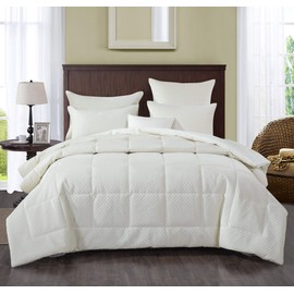 DaDa Bedding Dreamy Ivory White Soft Velve Full Comforter Set - Luxury Tufted Plush Cozy Warm - Quilted Box-Stitched Pattern with 2 Pillow Shams - Full Size - 3-Pieces