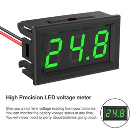 Voltmeter Monitor DC 5V ~ 120V Digital Mini Volt Display 0.56 Inch 2-Wire Volt Voltage Tester LED Display for Vehicle, Truck, Motorcycle, Boat (Green)