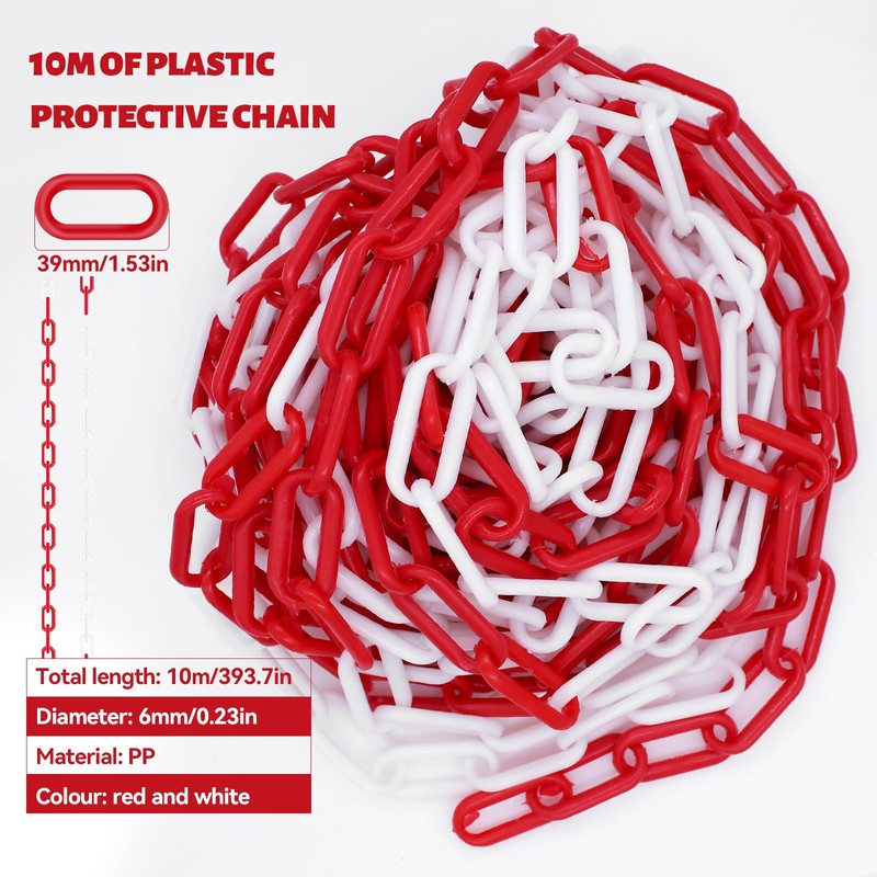 Piuluvor® 10 m Barrier Chain Red White Plastic Chain Barrier