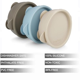 PandaEar 3 Pack Baby Suction Bowls with Lids| Leak-Proof Stay Put Silicone Food Bowl for Babies Kids Toddlers Infants| Food Grade Soft Safe BPA-Free Silicone (Blue Brown Tan)