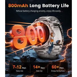 FOXBOX 1,75 Zoll AMOLED Gebogenem Touchscreen Smartwatch Herren, Militär Smart Watch mit LED-Taschenlampe für Android iOS, IP68 Wasserdicht, 800mAh, 200+ Ziffernblätter, 110+ Sportmodi, Silber