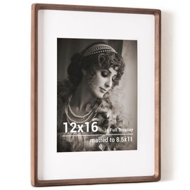 12x16 Picture Frame, USA-Sourced Walnut Wood Photo Frame with HD Tempered Glass, Handcrafted Rounded Corner 12 x 16 Wooden Frame Matted to 8.5x11 Photos, Horizontal or Vertical Wall Display