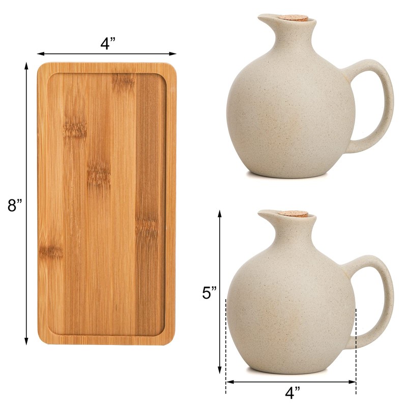Elsjoy Set of 2 Ceramic Oil Vinegar Dispenser with Cork