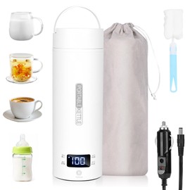 lazycozy® Travel Kettle for Car, 16oz Portable Electric Kettle, 4 Temperature Settings 113-212℉, with Clean Brush, Storage Bag, for Milk, Coffee, Tea, Hot Water