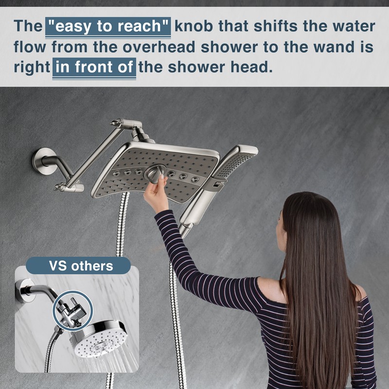 HEAD New "Bright Showers" Multi Function Rain Brushed Nickel Shower