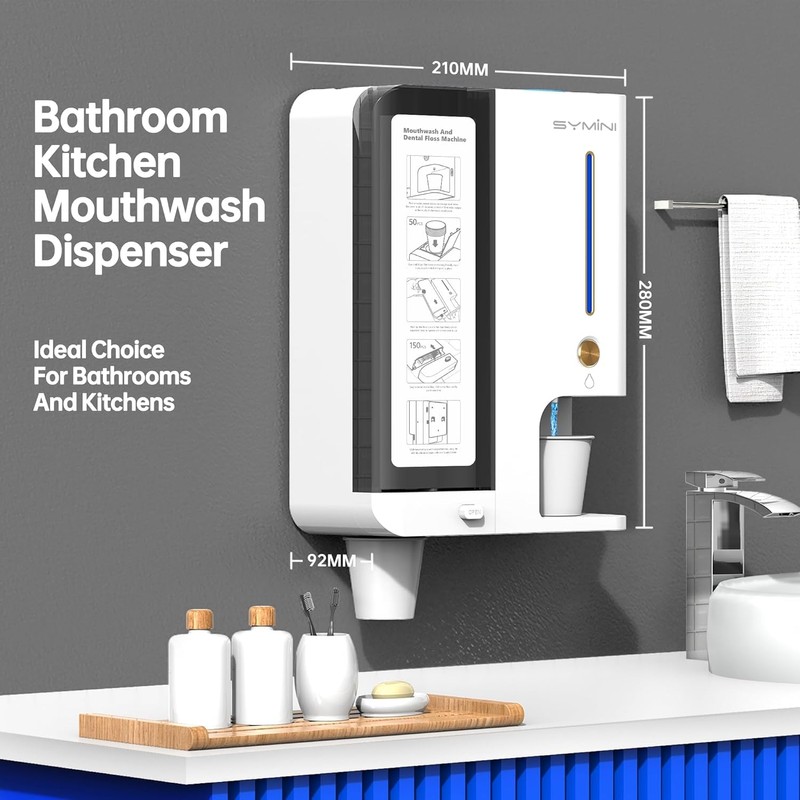 3-in-1 Wall Mounted Mouthwash Dispenser, Touchless Auto Mouthwash Dispenser 1000mL