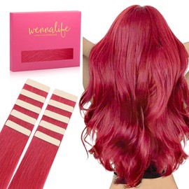 WENNALIFE Tape Extensions Real Hair Red 10 Pieces Tape-In Extensions Real Hair 25 g 40 cm Invisible Hair Extensions Real Hair Invisible Straight Real Hair Extensions Tape Highlight for Girls