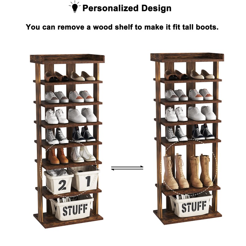 HOMEFORT 7-Tier Wood Shoe Rack, Double Rows Shoe Shelf, Shoe