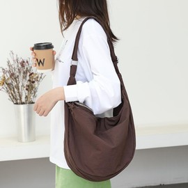 Tuten Women's Shoulder Bag, Lightweight, Crossbody Bag, Nylon, Waterproof, Solid Color, Stylish, Adjustable Shoulder Belt, Soft, Simple, coffee