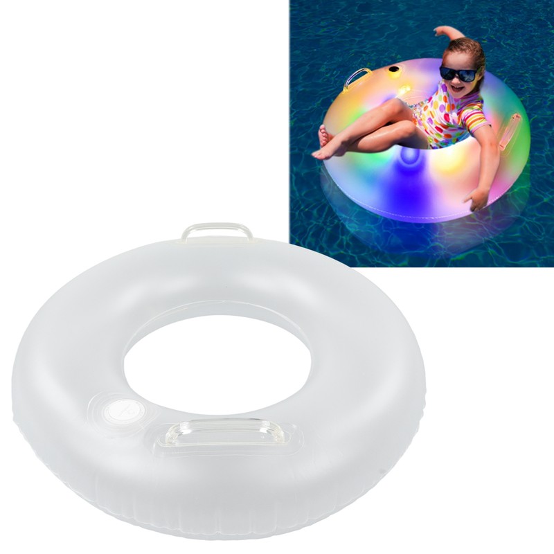 LED Inflatable Swim Ring with 2 Handles Transparent Swimming Floating