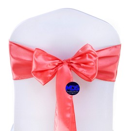 MDS Pack of 50 PCS Satin Chair Sashes Charmeuse Sateen Dining Chair Bows Ribbon Ties Back Sash for Wedding Party Birthday Home Hotel Restaurant Banquet Decoration (7 x 108 Inch, Coral)