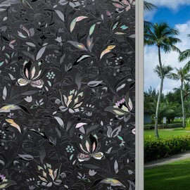 ConCus-T Total Blackout Window Privacy Film Tulip Engraving Window Decals, 100% Light Blocking High Privacy Insulation and UV Protection for Daytime Sleep, Dark and Opaque, 23.62" x 78.74"