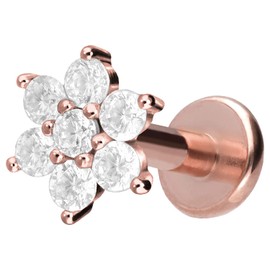 PIERCINGLINE Titanium Labret with Internal Thread Crystal Flower Piercing Lip Nose Ear Helix Choice of Colours and Sizes, Titanium