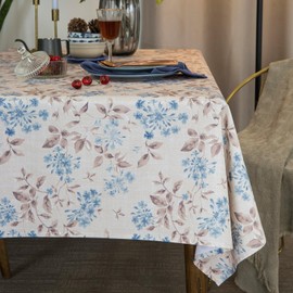 GLORY SEASON Rustic Tablecloth Classic Plant Printed Cotton-blend Fabric Table Cover Farmhouse Decoration 55x102 Inches Rectangle/Oblong Blue for Kitchen Dining