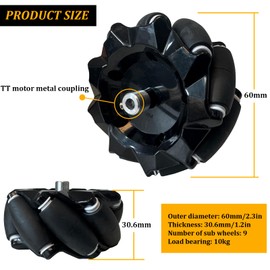 Premium 60mm Mecanum Wheels compatible with Arduino, Robot Wheels, 4WD Omnidirectional Tire with 4pcs TT Coupling Motor Connector for AGV Robot Car Chassis, Robotic Moving Platform Robot Parts DIY Kit
