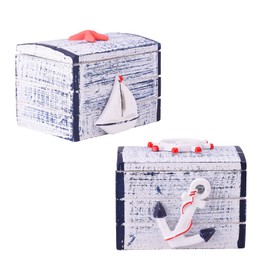 Qaixwuyi 2 Stück Mini-Holzkiste Hölzerne Schatztruhe Kleine Aufbewahrungsbox Nautische Dekoration Mediterranen Stil Schmuck Pralinenschachtel für Hochzeit Party Gefallen Leckereien Candy