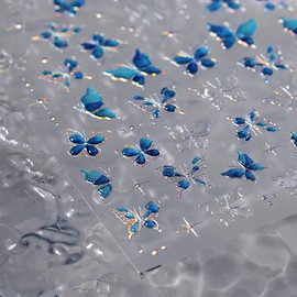 5D Embossed Summer Nail Stickers Silver Butterfly Nail Decals Self-Adhesive Laser Silver Butterflies Nail Design Stickers for Women Girls 1 Sheet Acrylic Nail Art Supplies Nail Decoration Accessories